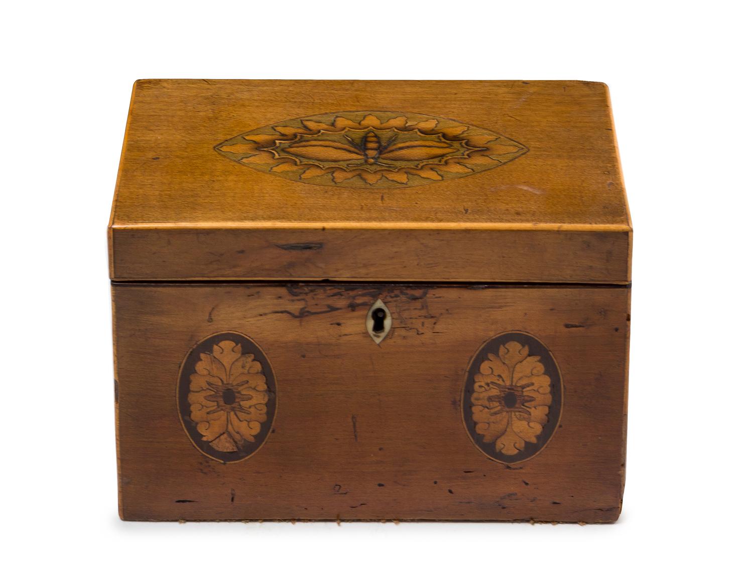 An English Marquetry Tea Caddy Width 7 1/2 inches. — 19TH CENTURY