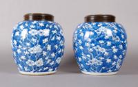A Pair of Chinese Porcelain Ginger Jars, Height of vase 8 inches.