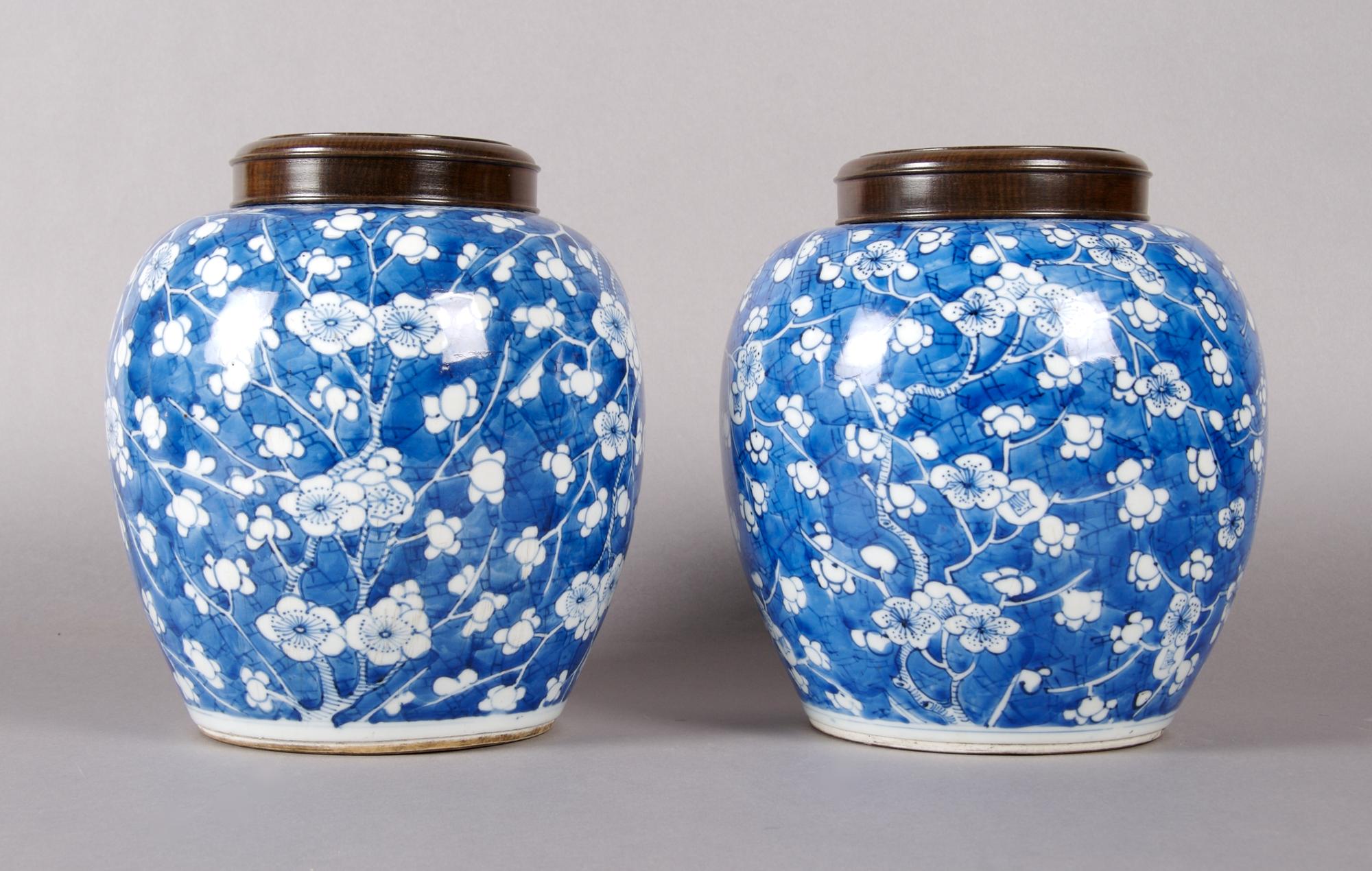 A Pair of Chinese Porcelain Ginger Jars, Height of vase 8 inches.