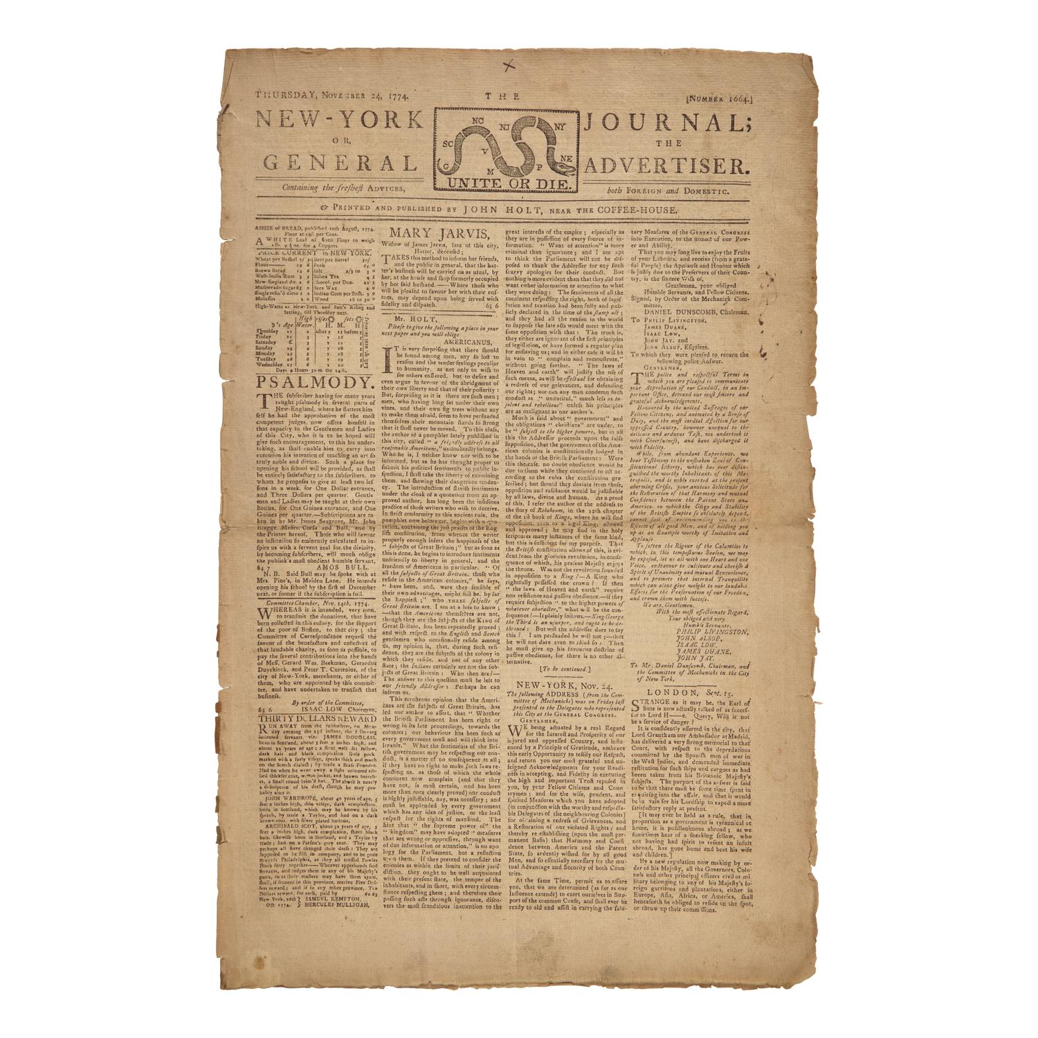 [American Revolution] New-York Journal; or, the General Advertiser