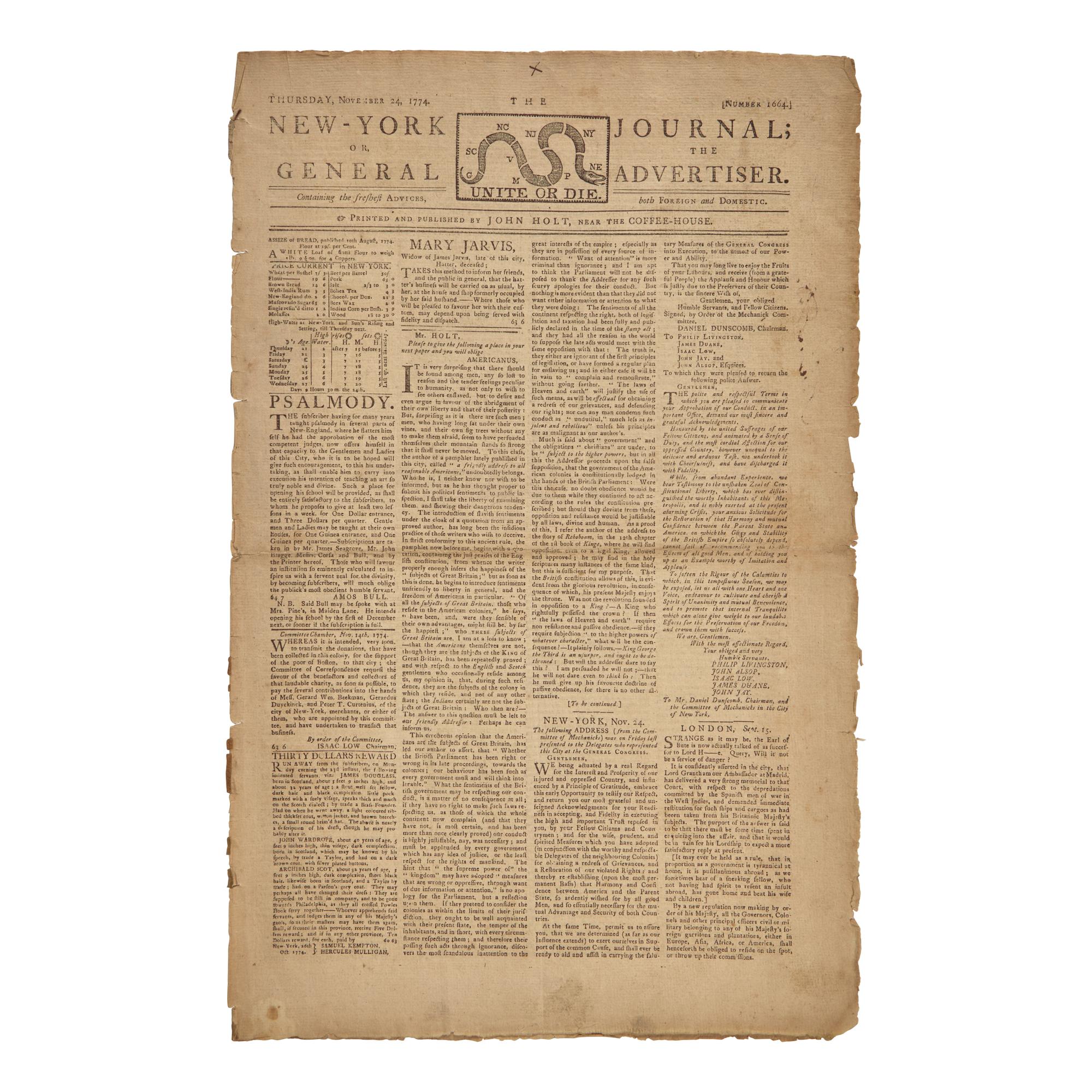 [American Revolution] New-York Journal; or, the General Advertiser