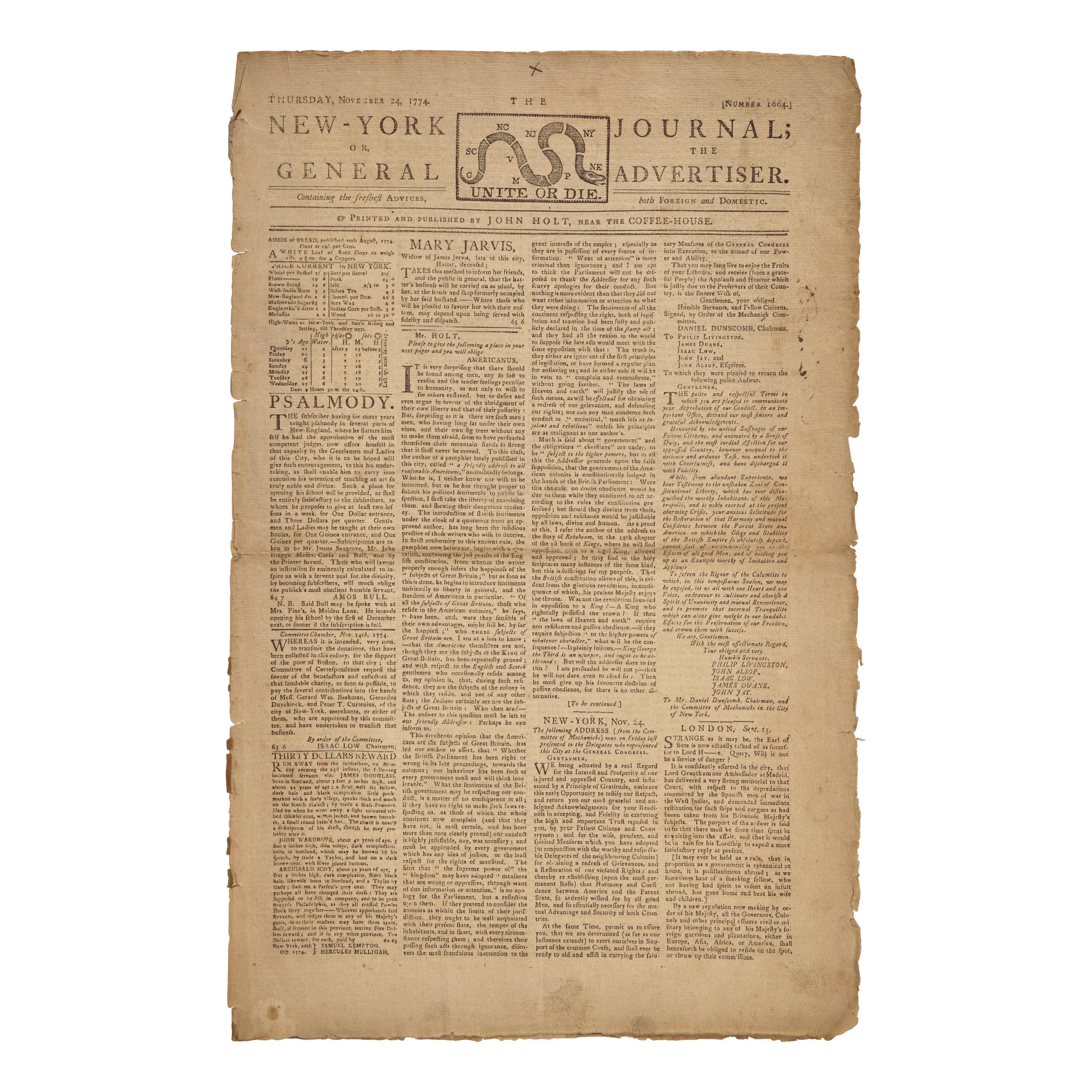 [American Revolution] New-York Journal; or, the General Advertiser
