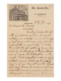 [LINCOLN ASSASSINATION]. ARNOLD, Samuel B. (1834-1906). Autograph note unsigned but in Arnold's hand on letter sent by A.E. Fostell. Friendship, Anne Arundel County, Maryland, ca July 1904.