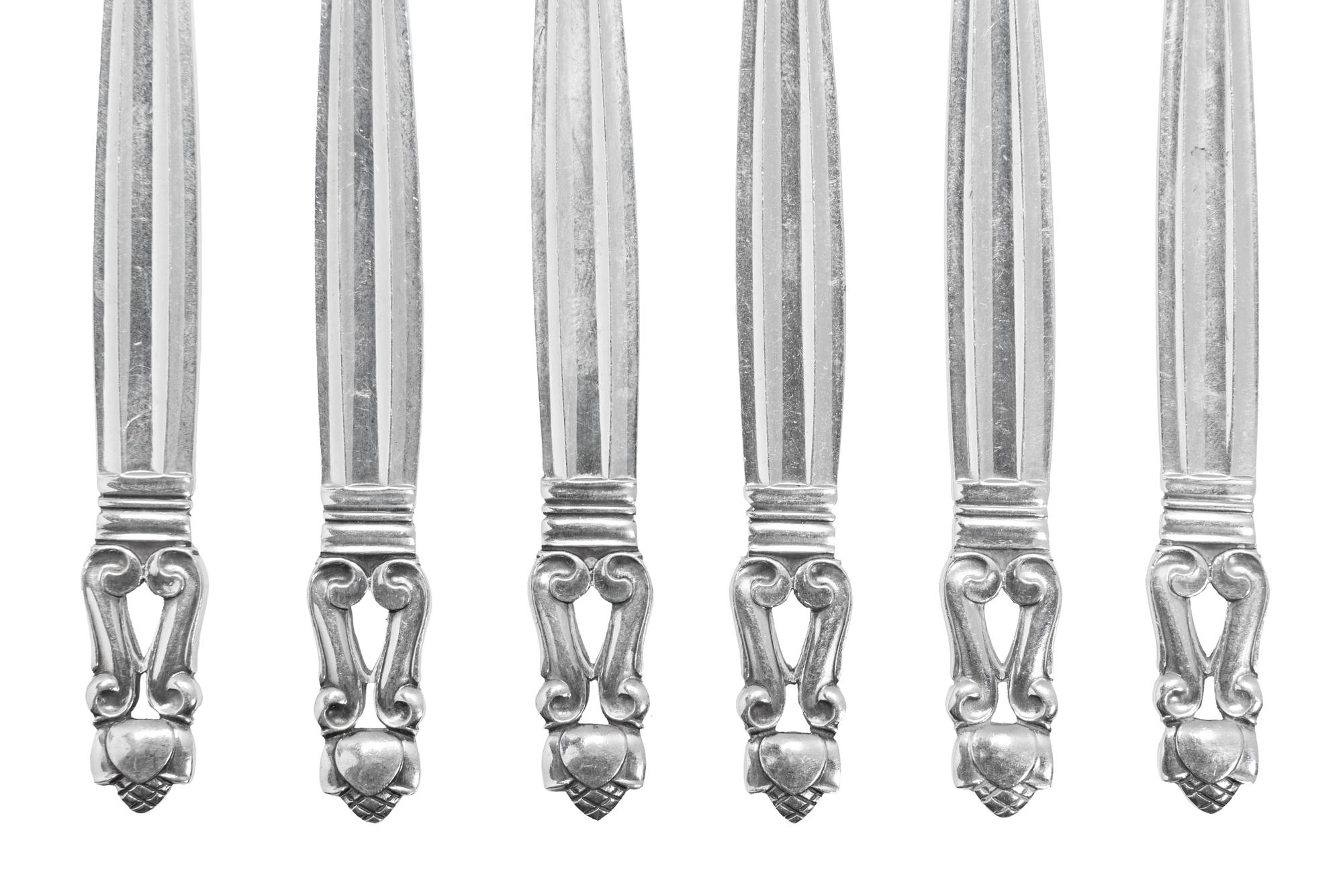 A Set of Twelve Georg Jensen Acorn Silver Cocktail Forks