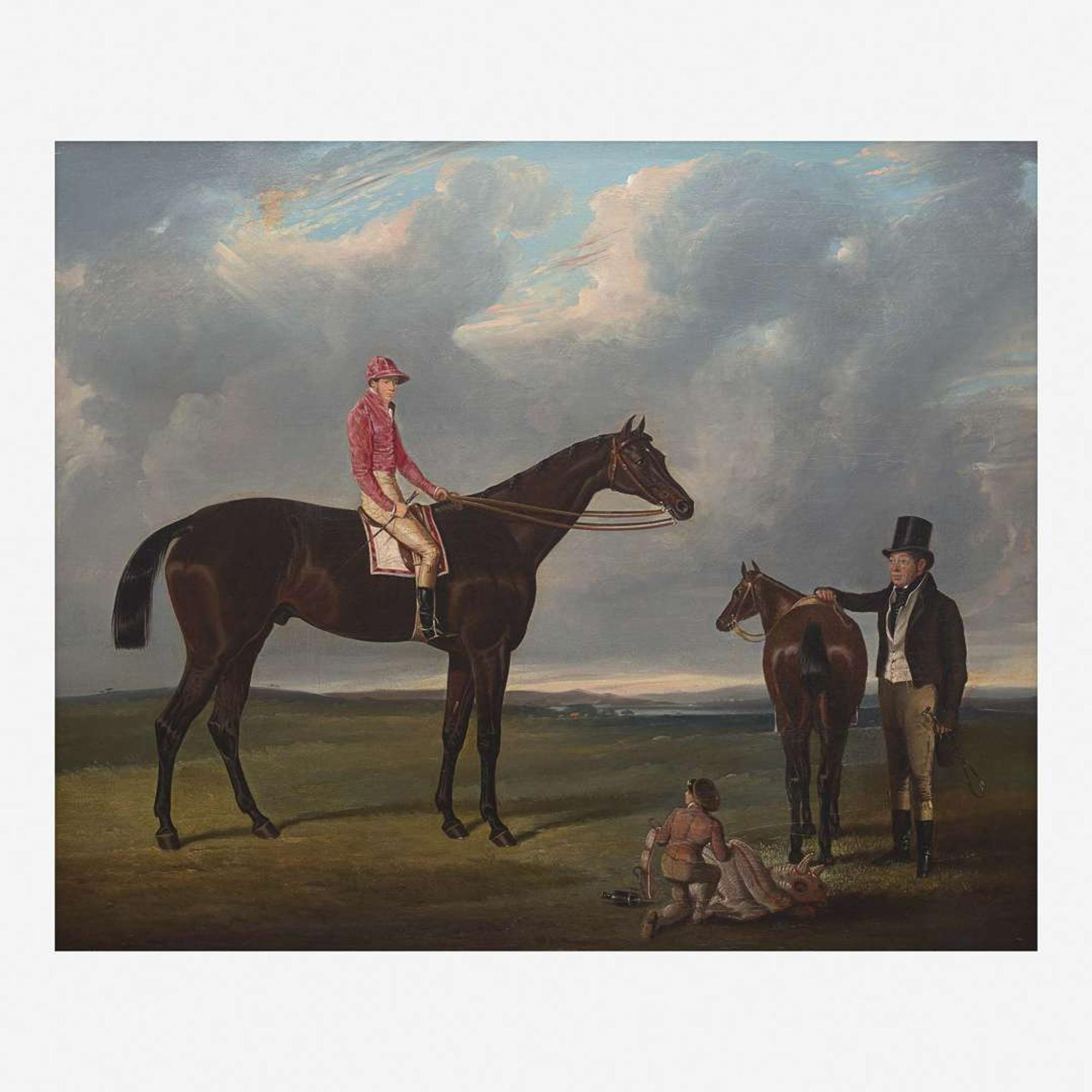 Circle of John Frederick Herring the Elder (British, 1795–1865) Jockey on a Horse and Groom in a Landscape