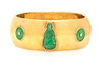 An 18 Karat Yellow Gold, Diamond and Jade Cuff Bracelet, 48.20 dwts.