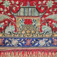 A Massive Chinese Red Ground Embroidered Silk Wall Panel, Early 20th Century 晚清/民國 紅地繡太平有象大掛帳