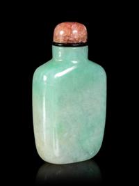 An Apple Green and Celadon Jadeite Snuff Bottle