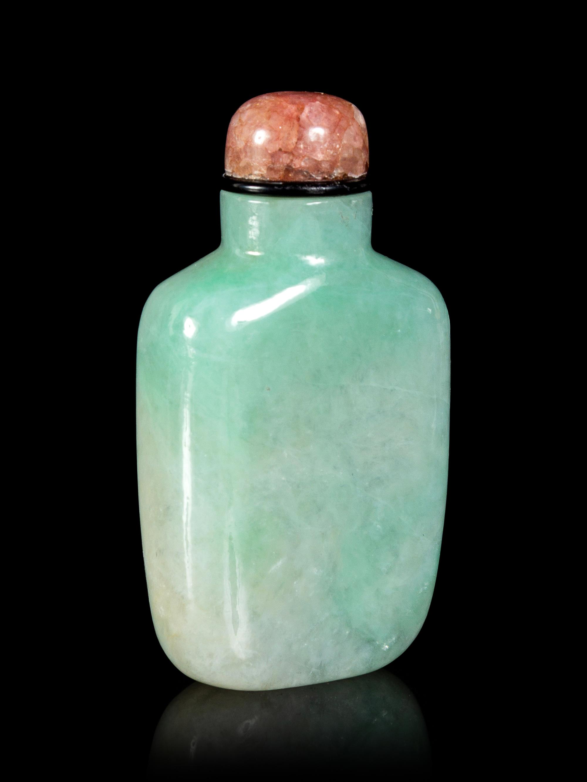 An Apple Green and Celadon Jadeite Snuff Bottle