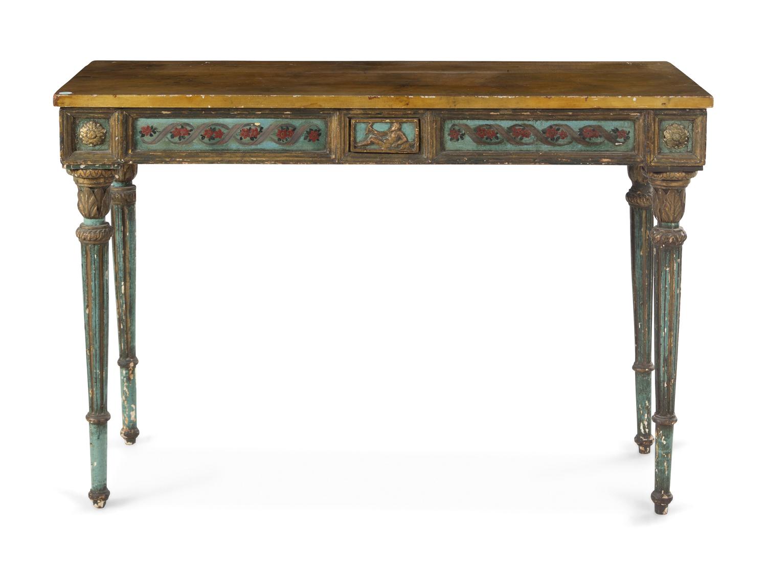 An Italian Painted and Parcel Gilt Console Table