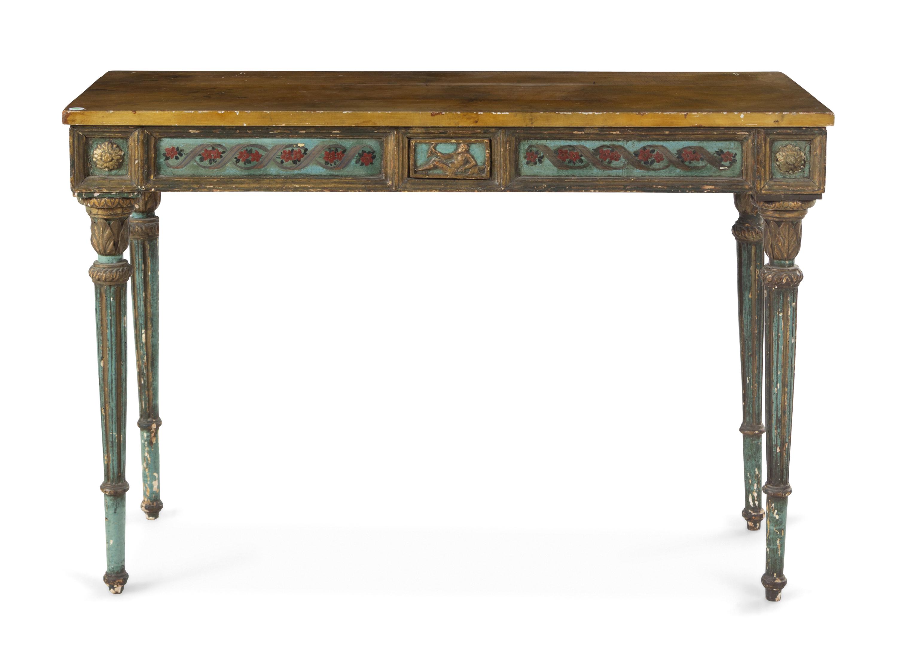 An Italian Painted and Parcel Gilt Console Table