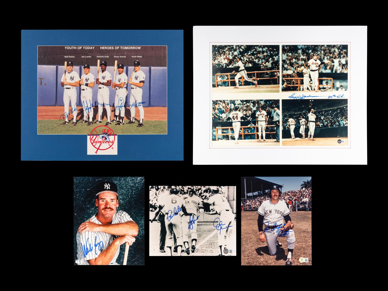 A Large Group of Signed Autograph New York Yankees Items (Including Reggie Jackson and Jim Catfish Hunter),