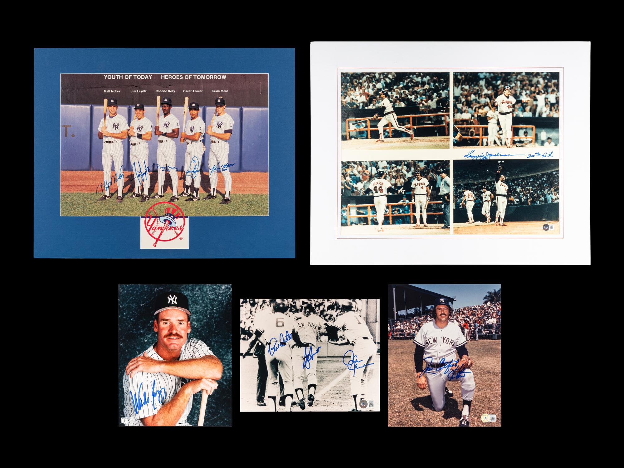 A Large Group of Signed Autograph New York Yankees Items (Including Reggie Jackson and Jim Catfish Hunter),