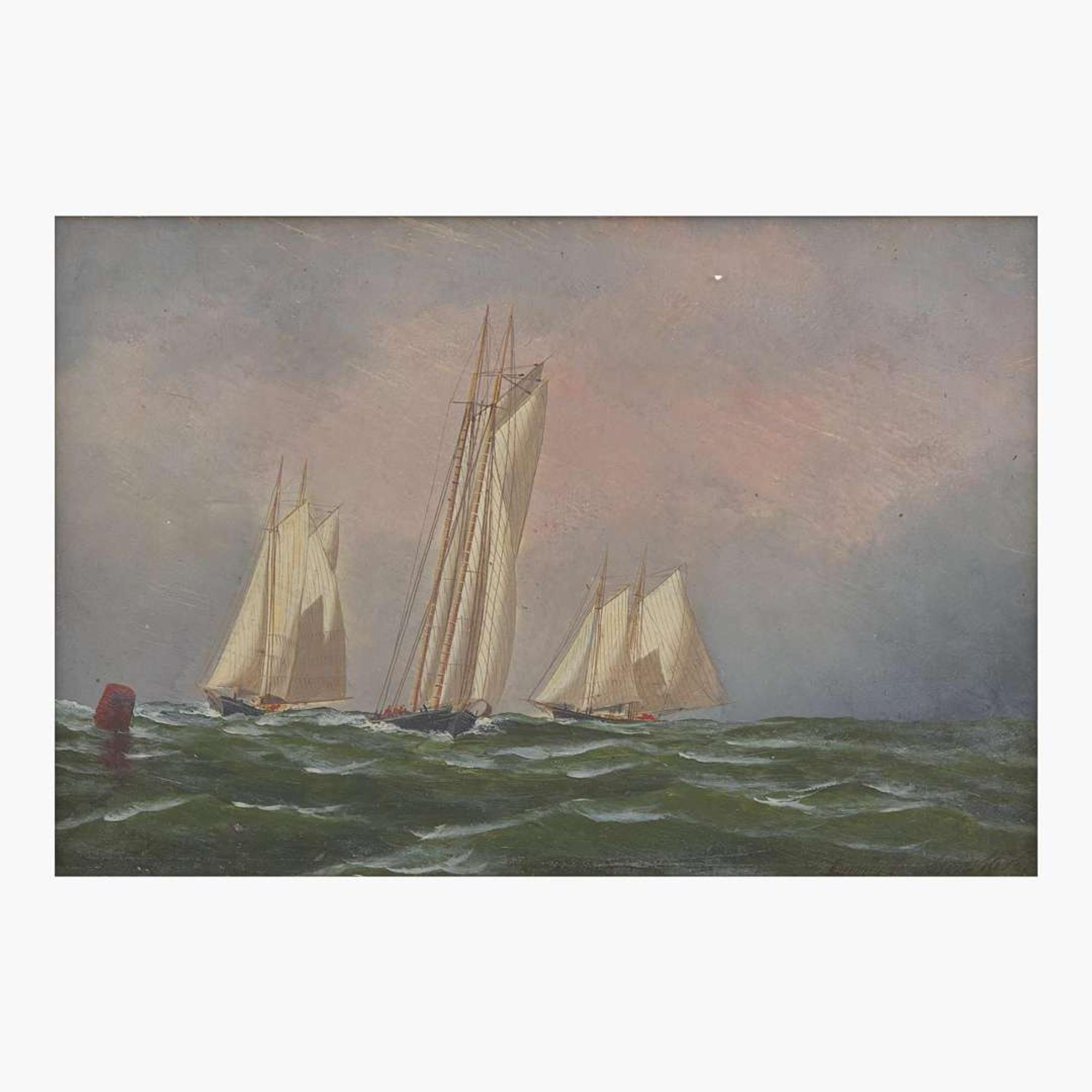 Antonio Jacobsen (American/Danish, 1850-1921) Three Racing Yachts