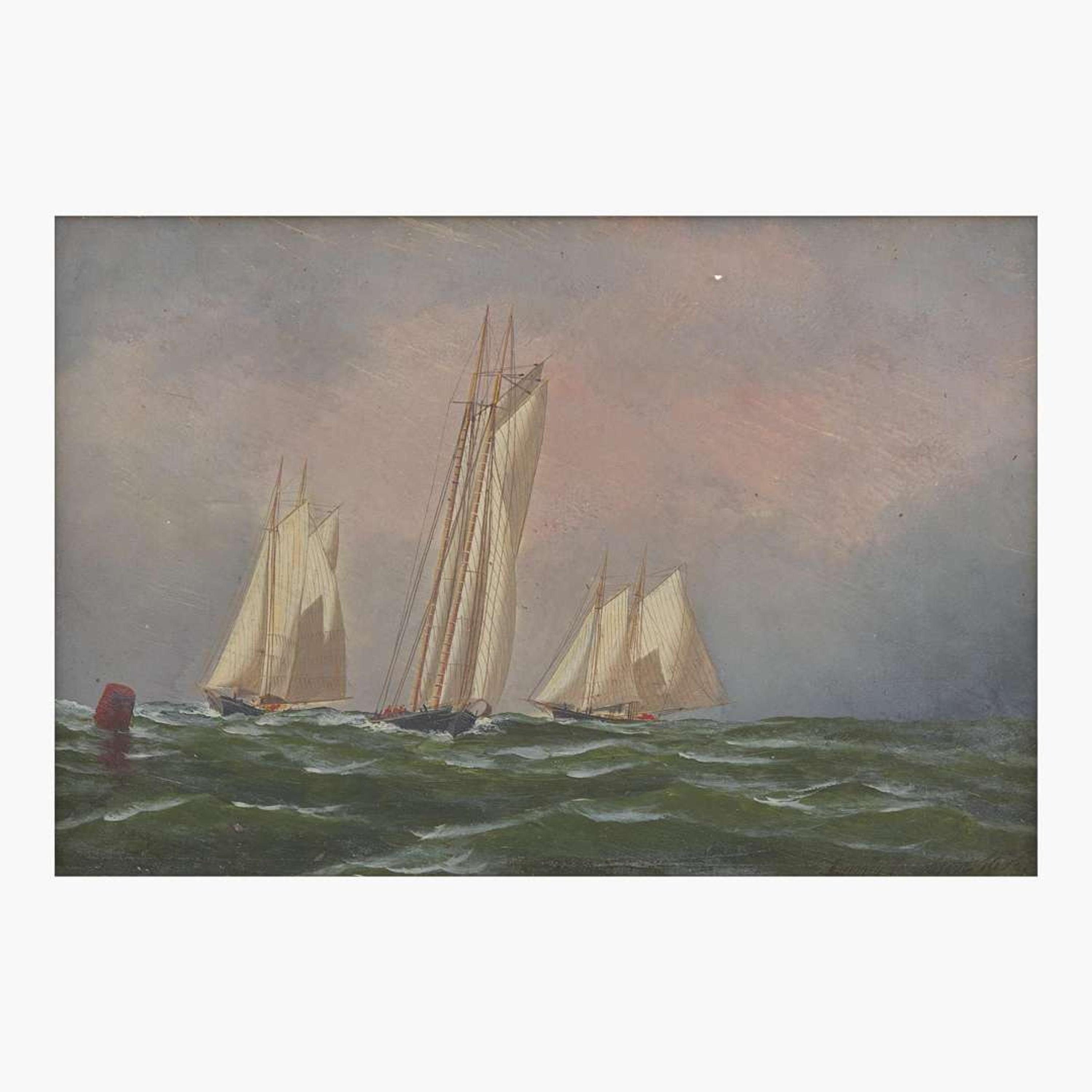 Antonio Jacobsen (American/Danish, 1850-1921) Three Racing Yachts