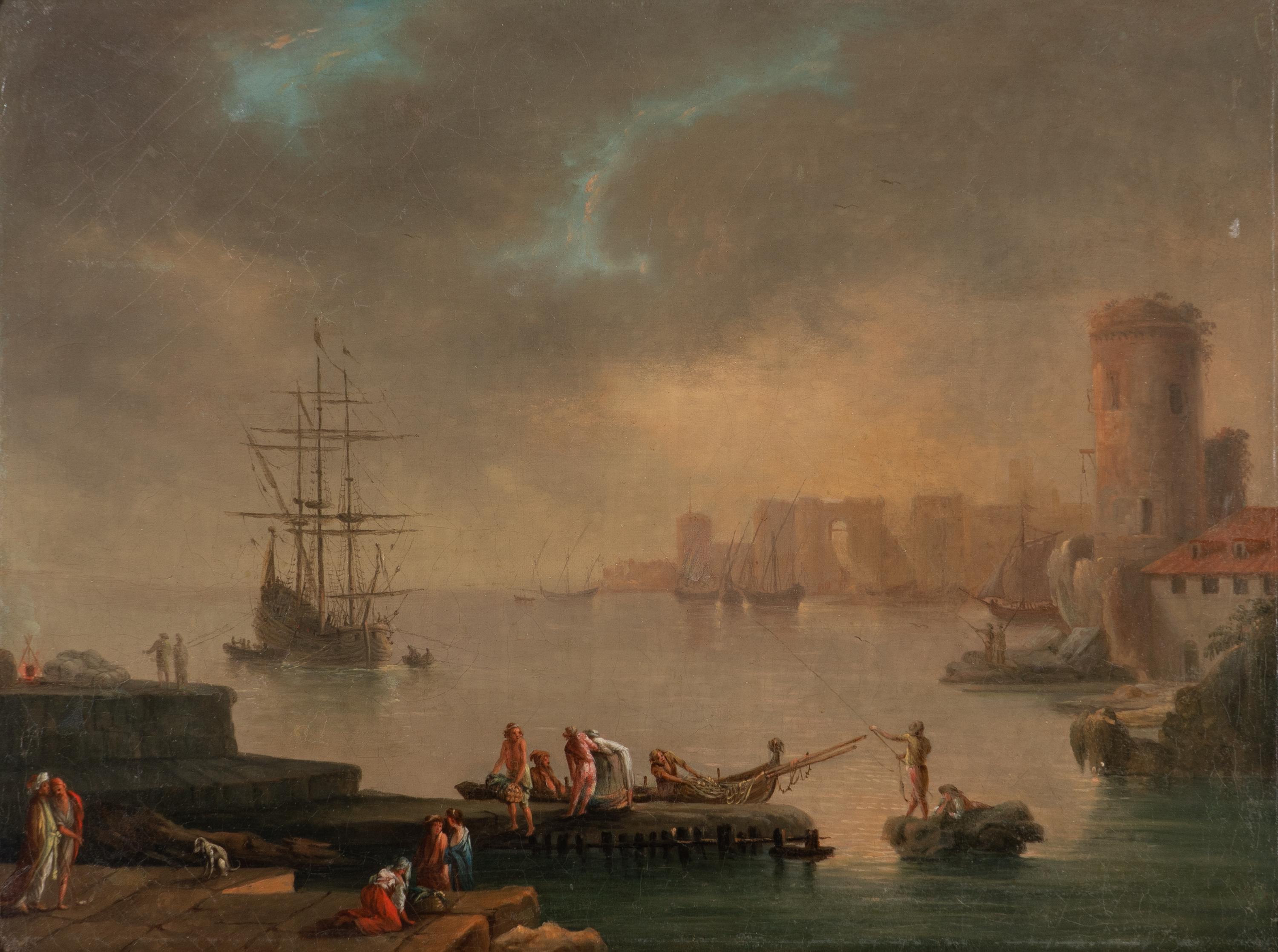 Circle of Charles François Lacroix (French, born c. 1700-1782) — Fishermen in a Bay by a Mediterranean Coast