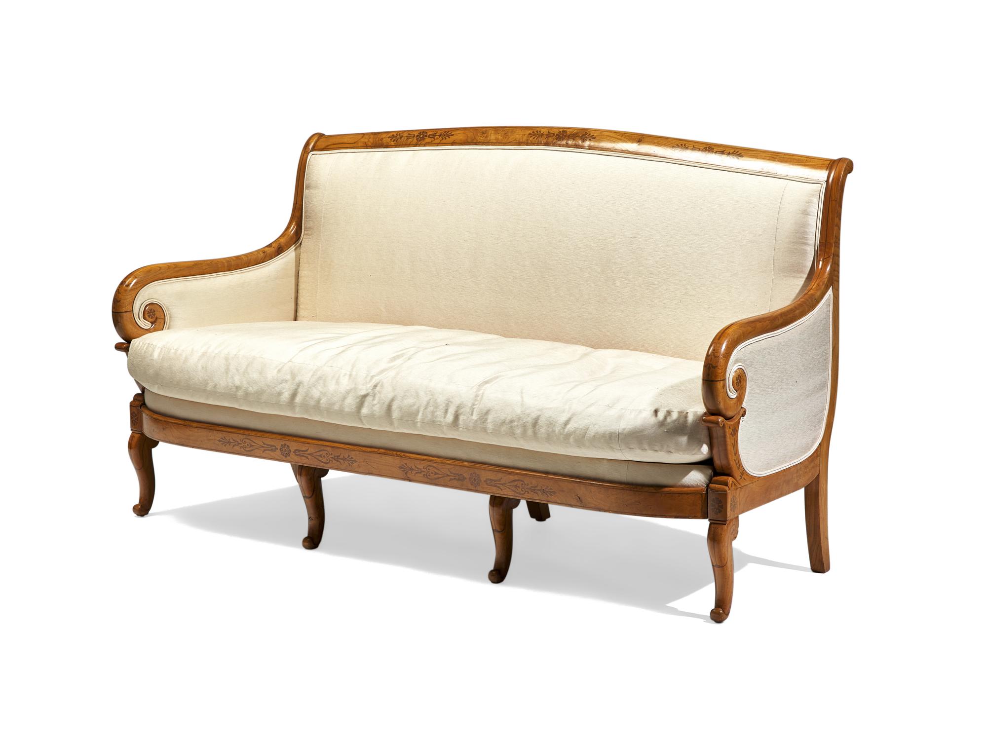 A Charles X Amaranth-Inlaid Yew Wood Settee