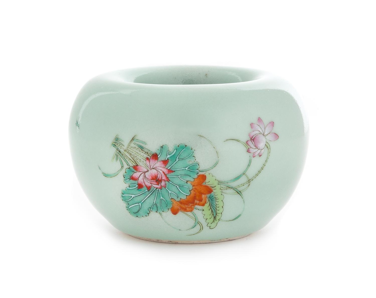 A Celadon Ground Famille Rose Porcelain Water Coupe