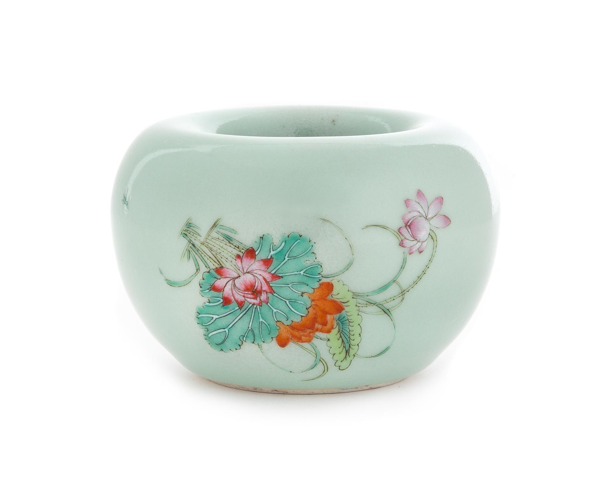 A Celadon Ground Famille Rose Porcelain Water Coupe