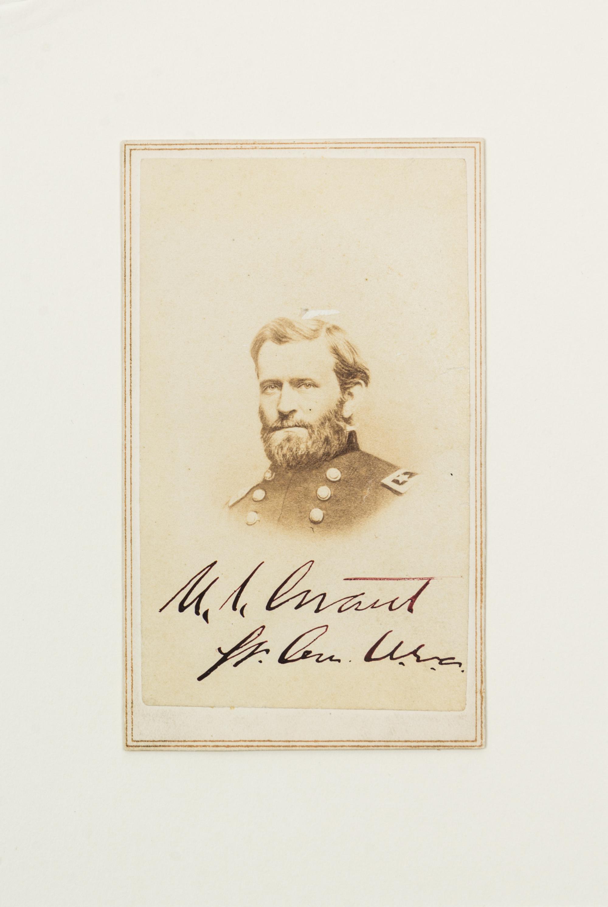 (CIVIL WAR) GRANT, ULYSSES S. Carte-de-visite photograph portrait signed ("U.S. Grant Lt. Gen. U.S.A."), n.d.