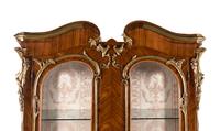 A Pair of Louis XV Style Gilt Bronze Mounted Tulipwood Vitrine Cabinets