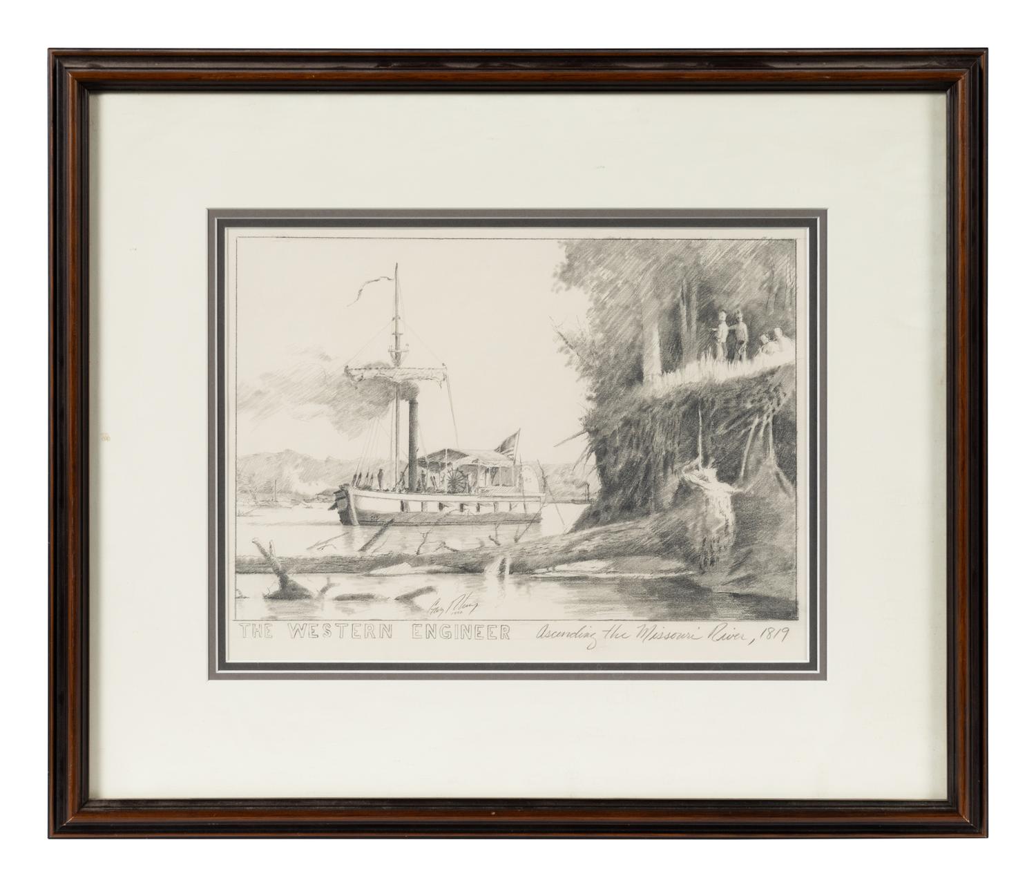 The Western Engineer Ascending the Missouri River , 1992 (together with a pencil sketch for the painting)
