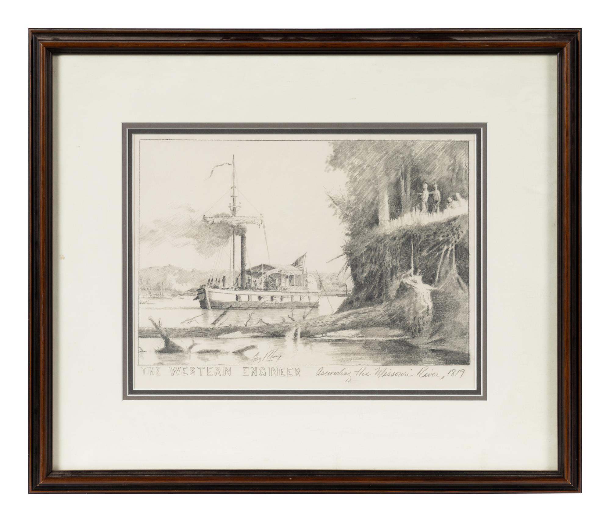 The Western Engineer Ascending the Missouri River , 1992 (together with a pencil sketch for the painting)