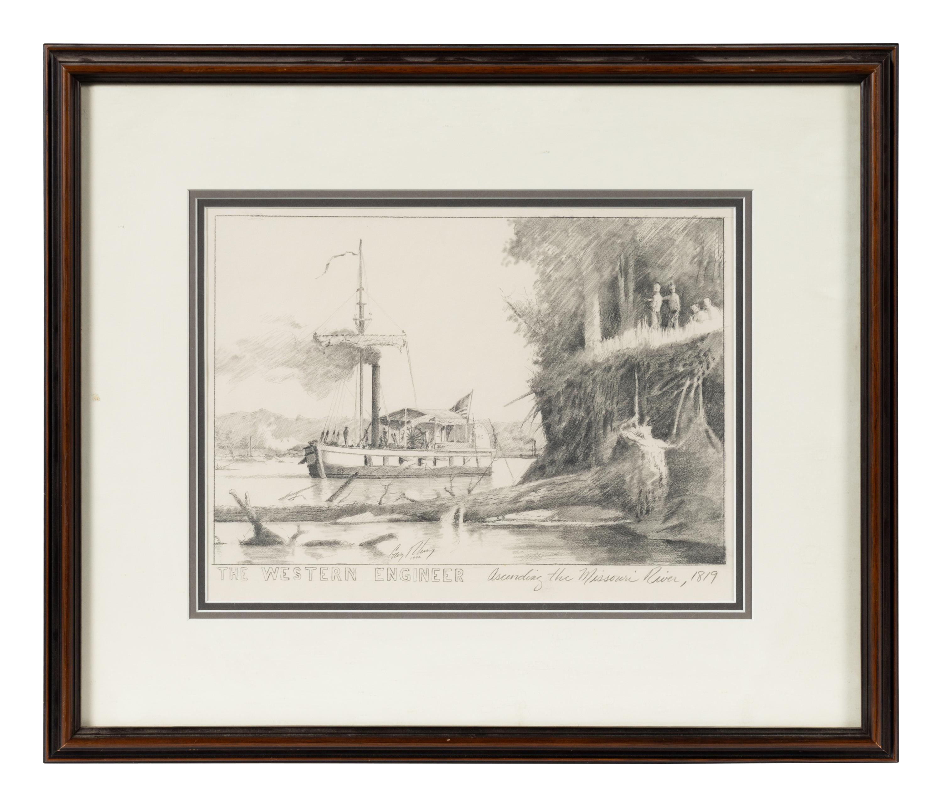 The Western Engineer Ascending the Missouri River , 1992 (together with a pencil sketch for the painting)