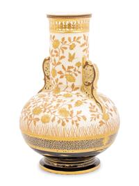 An Aesthetic Movement Gilt Decorated Earthenware Vase