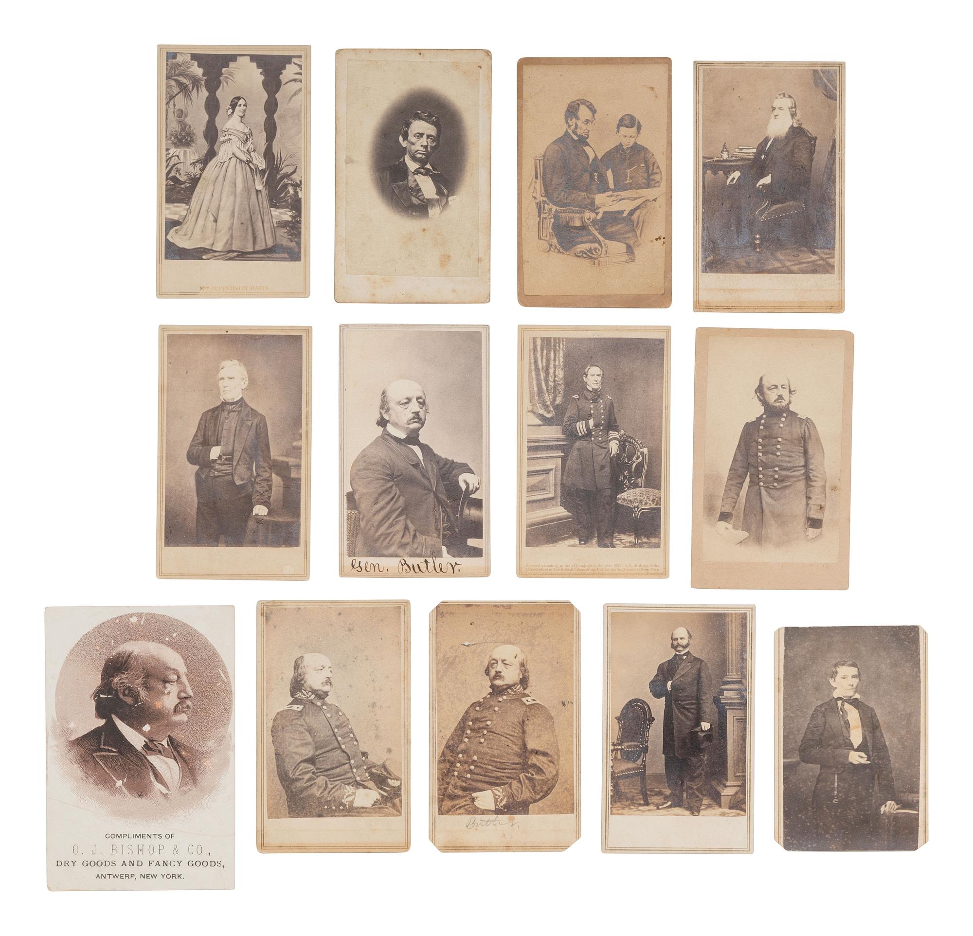 [CIVIL WAR]. CDVs with items related to significant figures incl. Union and Confederate loyalties.