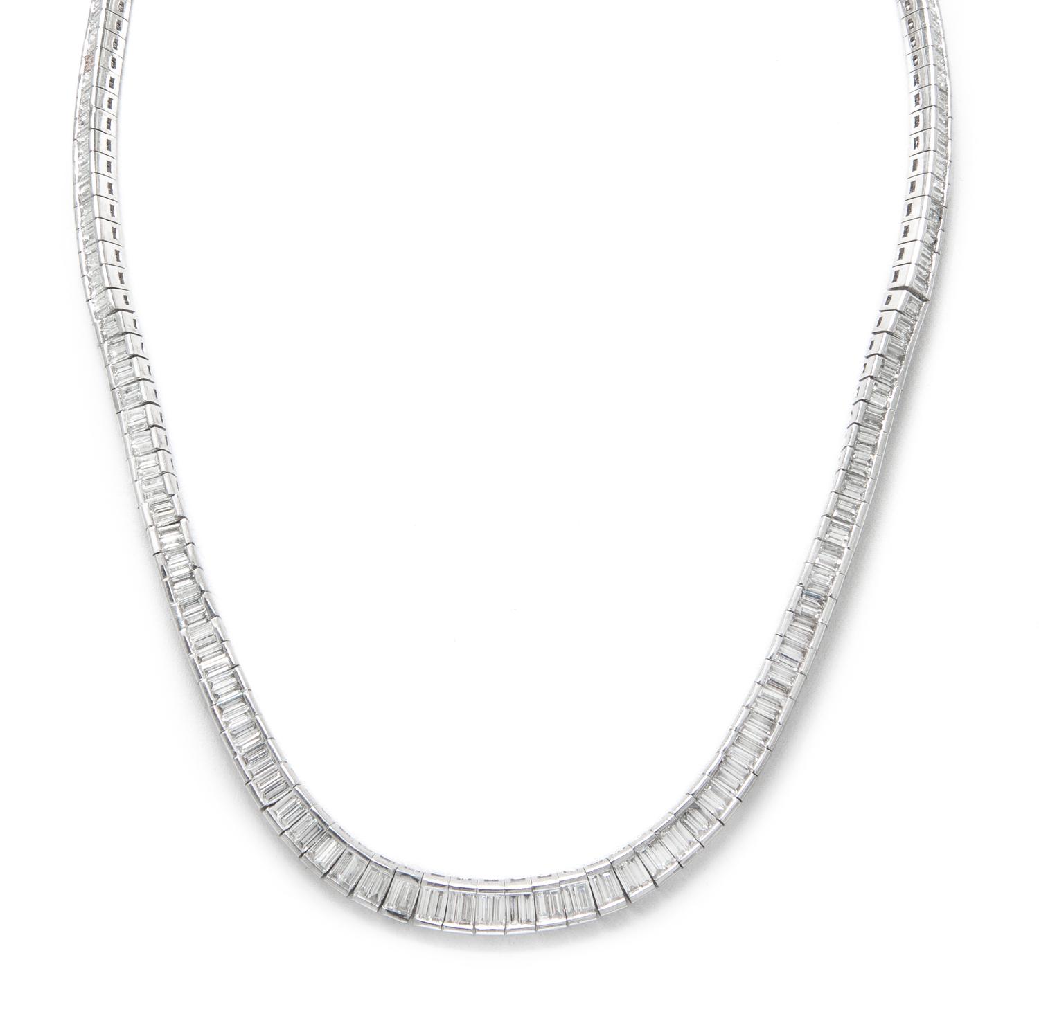 A Platinum and Diamond Riviera Necklace, 55.20 dwts.