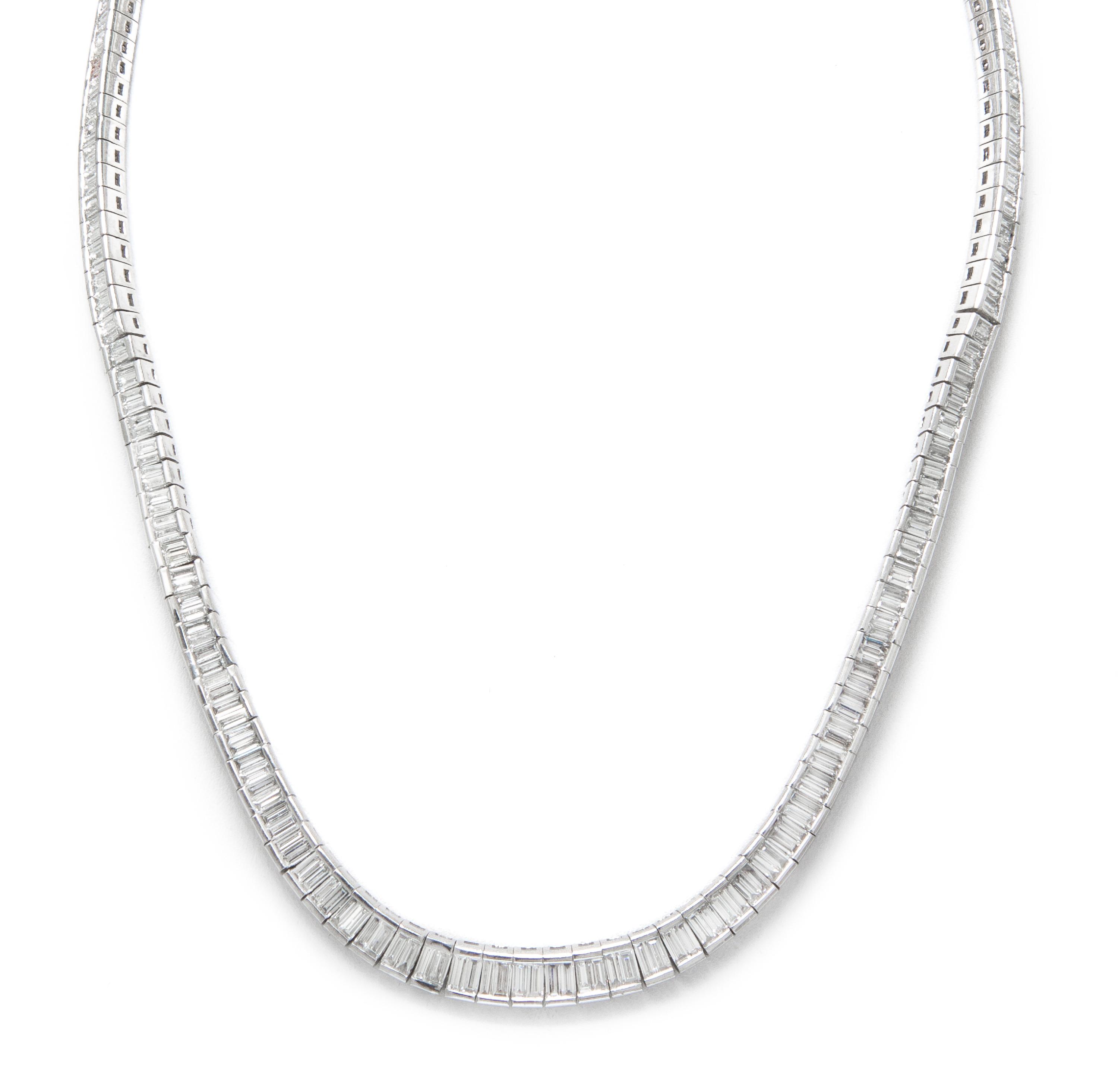 A Platinum and Diamond Riviera Necklace, 55.20 dwts.