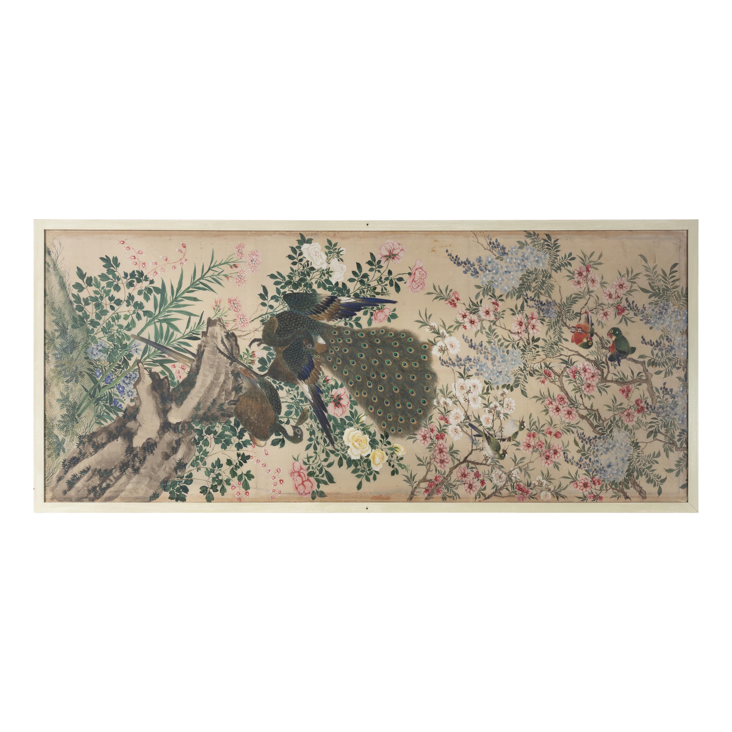 A Pair of Chinese Painted Wallpaper Panels