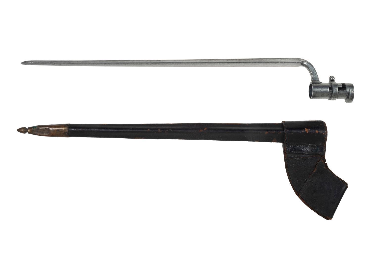 [MILITARIA]. Leather scabbard with reproduction bayonet.