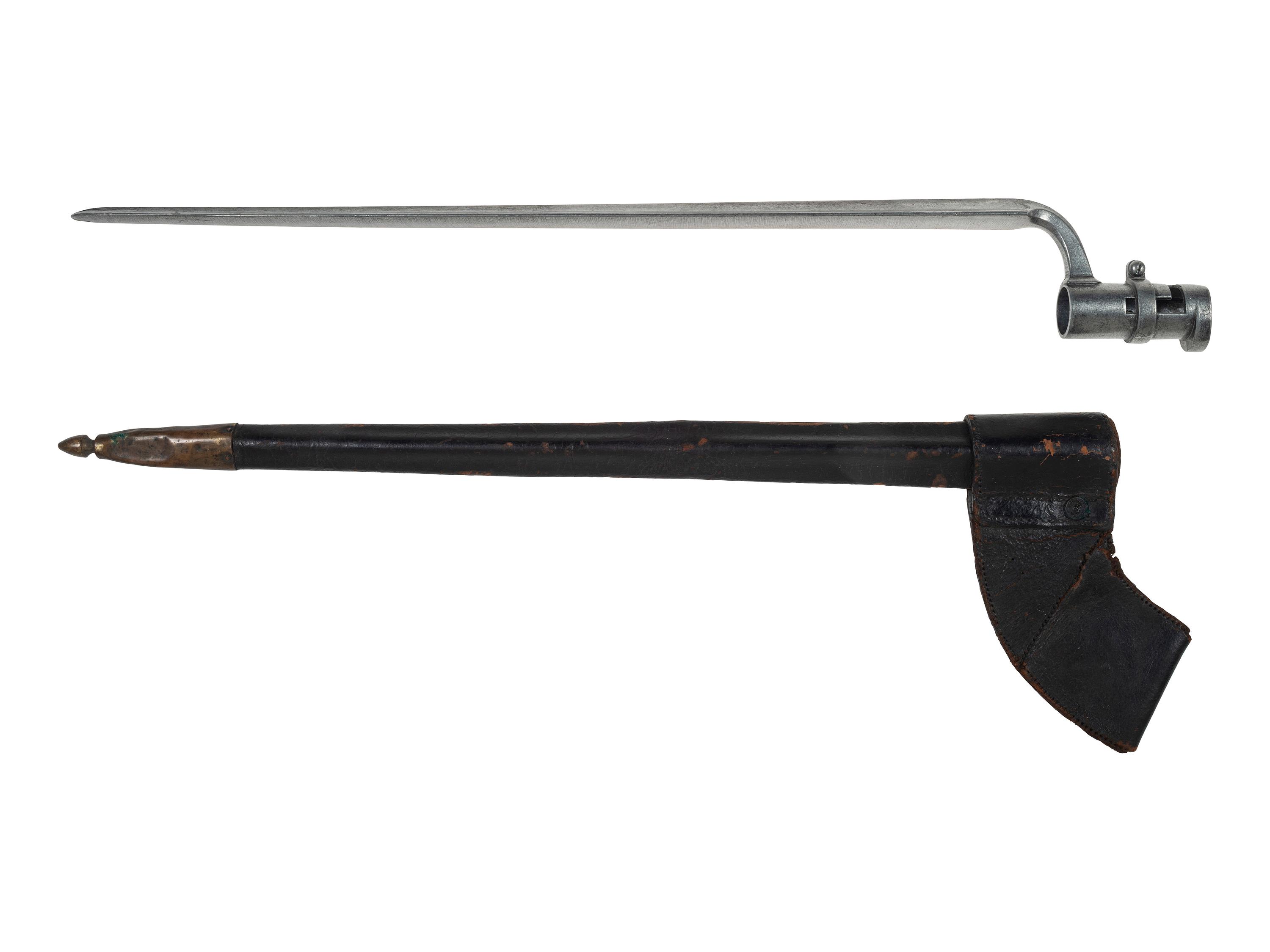 [MILITARIA]. Leather scabbard with reproduction bayonet.