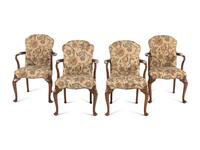 A Set of Four Queen Anne Style Walnut Armchairs