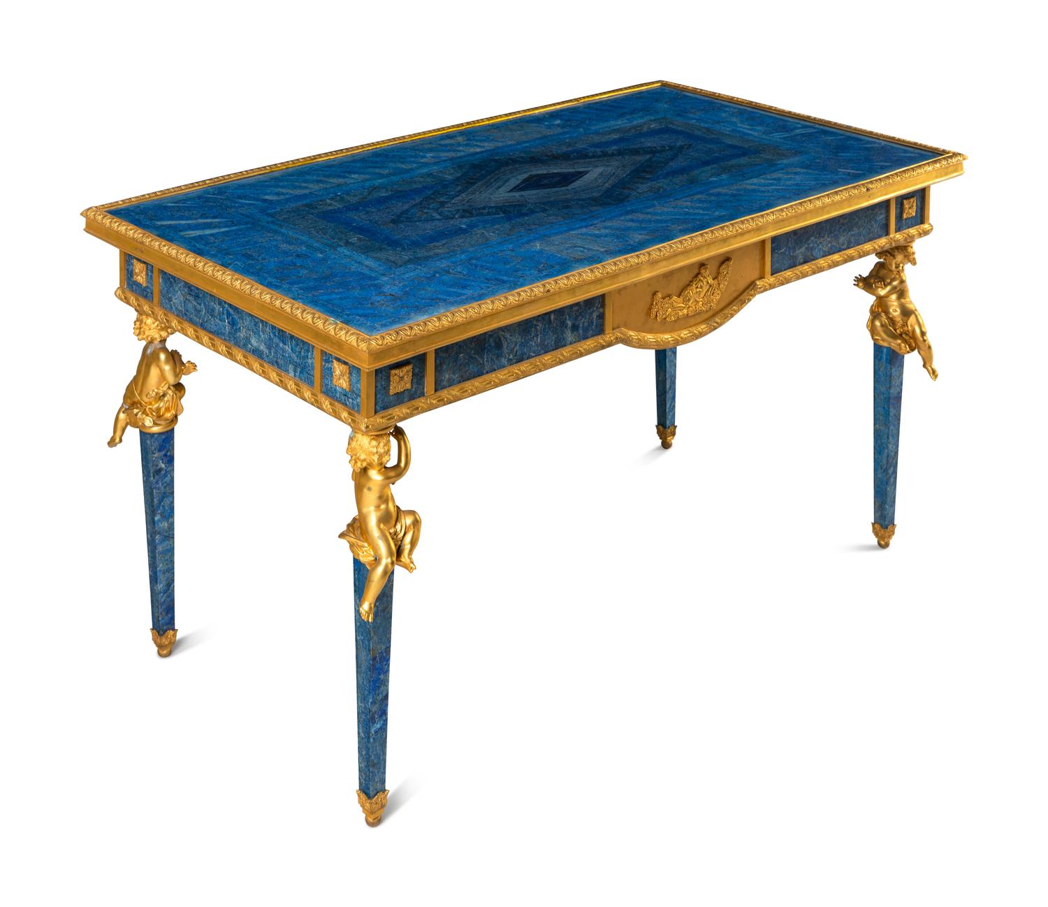 An Empire Style Gilt Bronze Mounted Lapis Lazuli Center Table