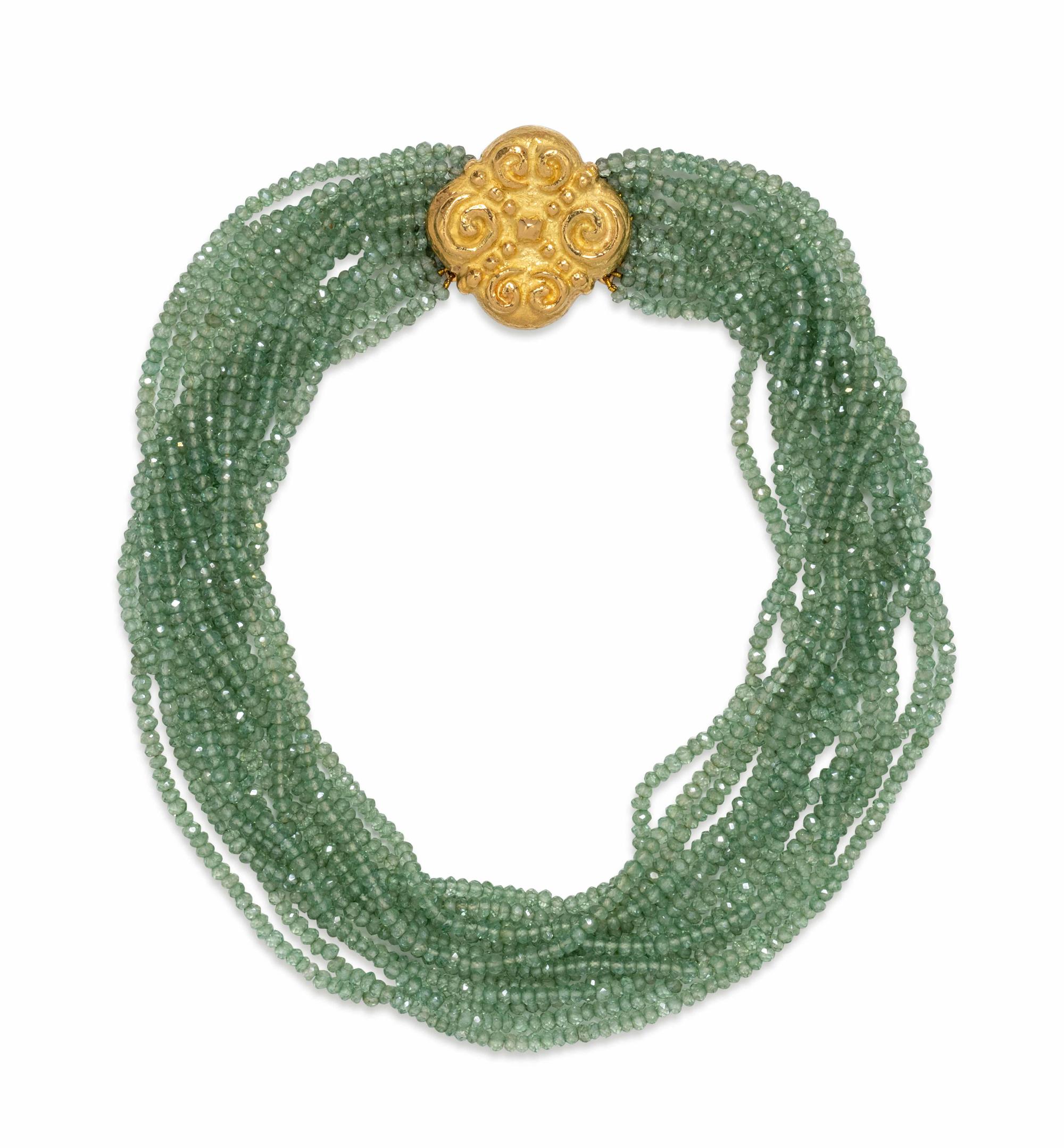 KATY BRISCOE, GREEN QUARTZ TORSADE 'SACRED SPIRALS' NECKLACE