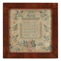 Needlework sampler Inscribed and dated, "Charlotte Amanda Slauson's work completed in the year 1838"