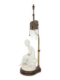 A French Biscuit Porcelain Group Mounted as a Lamp