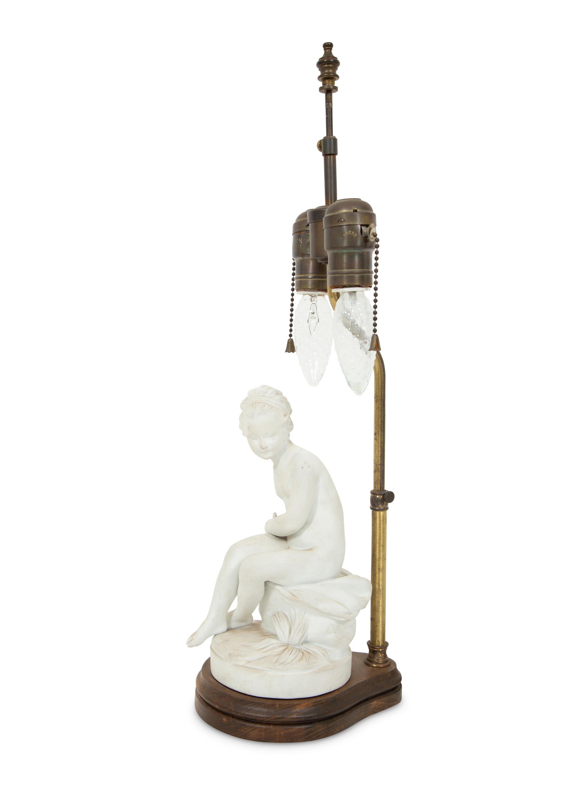 A French Biscuit Porcelain Group Mounted as a Lamp