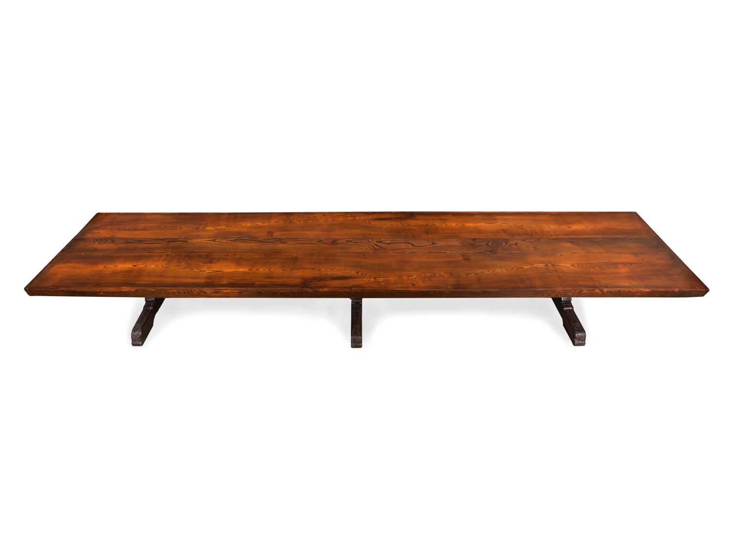 An English Elm and Oak Refectory Table — STAMPED R. MARSHAM, 19TH CENTURY