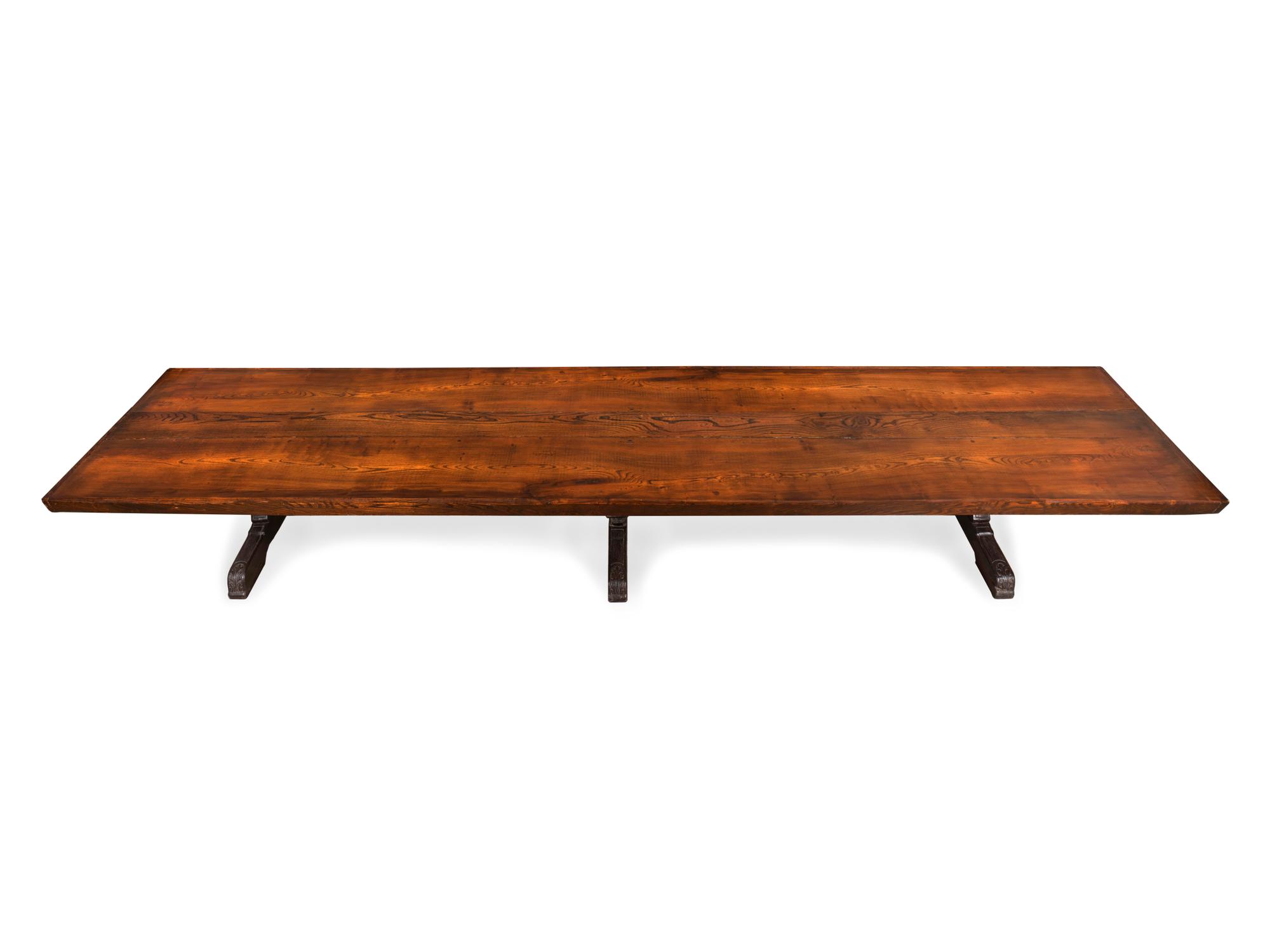 An English Elm and Oak Refectory Table — STAMPED R. MARSHAM, 19TH CENTURY