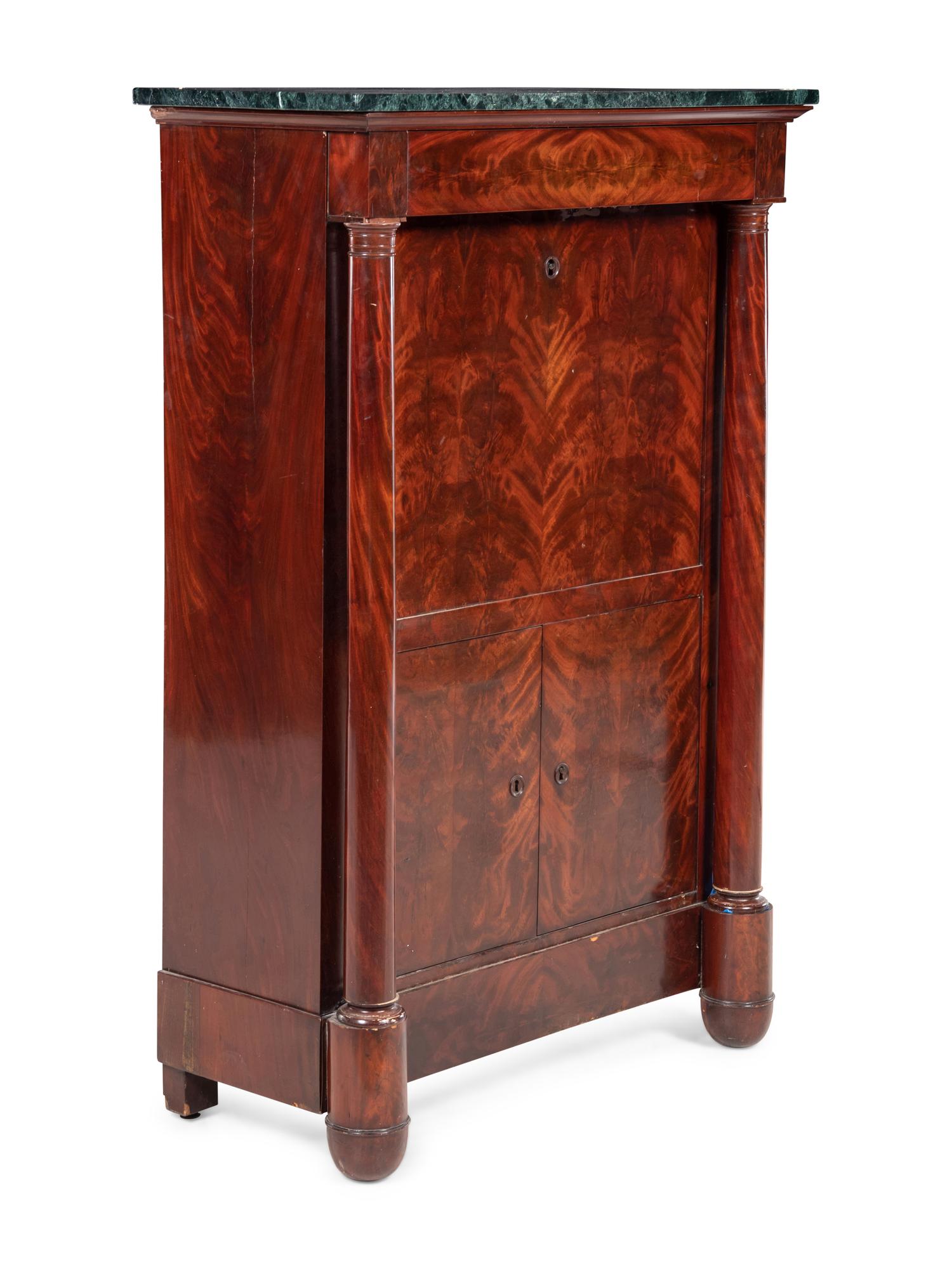 An Empire Style Mahogany Marble-Top Secrétaire à Abattant