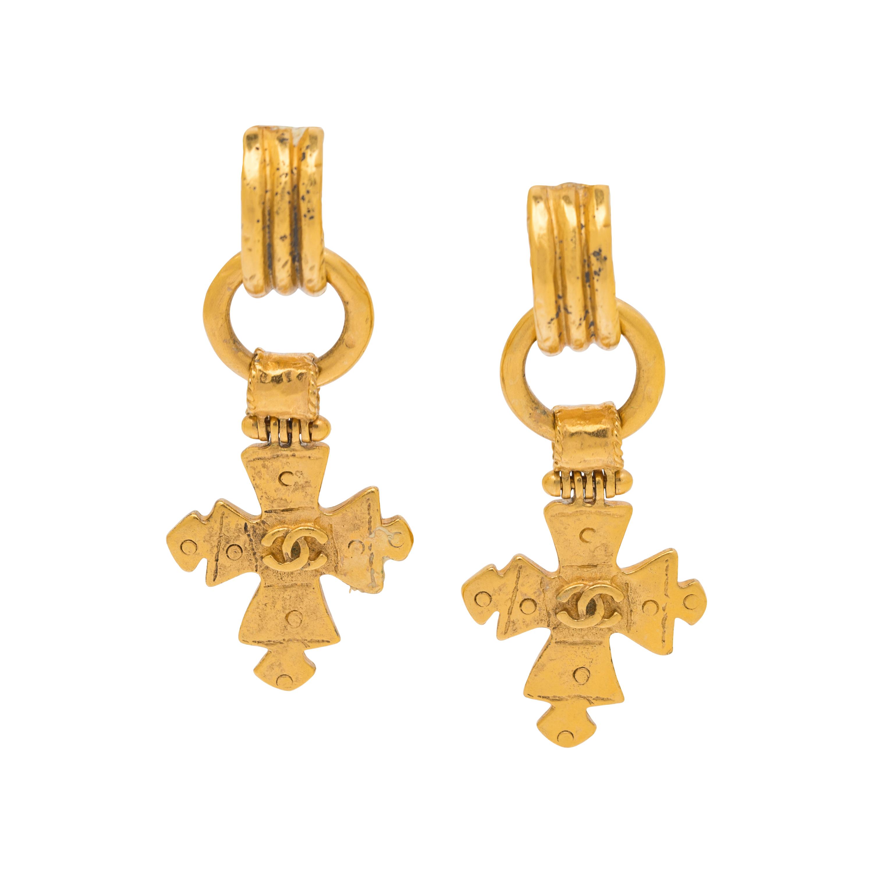 Chanel, Dangling Byzantine Cross Ear Clips