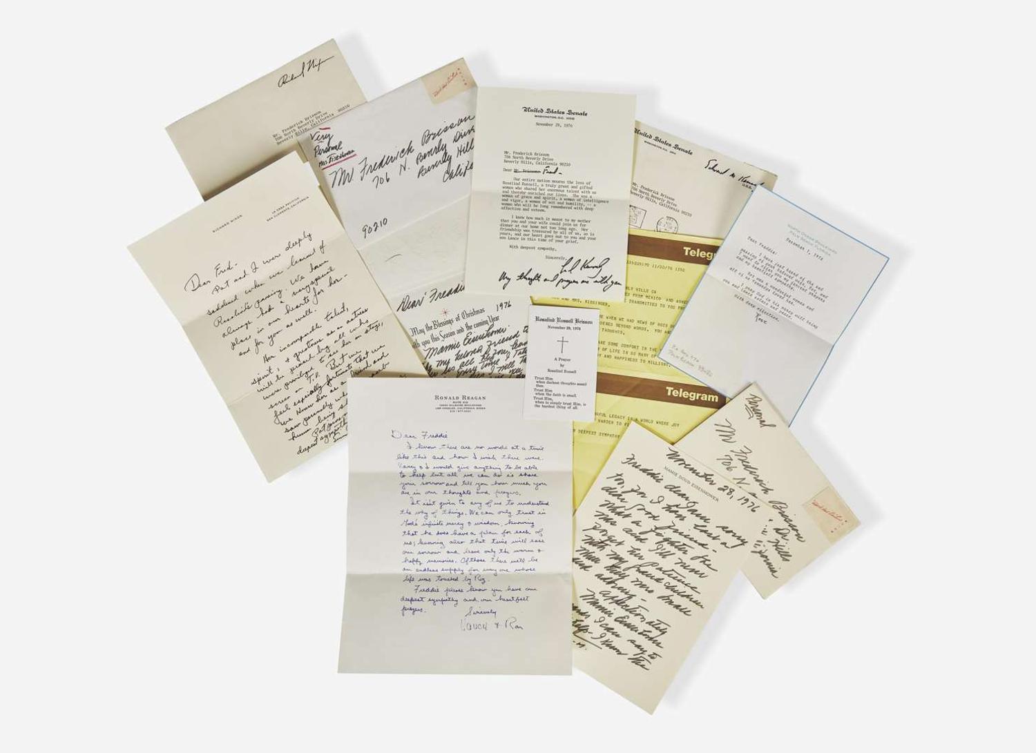 [Presidential] [Reagan, Ronald, and Richard Nixon]: Group of Condolence Letters for Rosalind Russell from U.S. Presidents, and Others