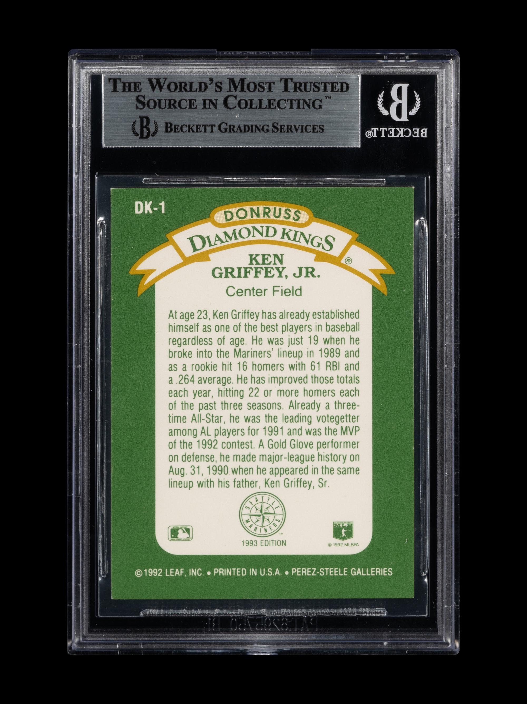 A 1993 Donruss Diamond Kings Ken Griffey Jr. Signed Autograph Baseball Card No. DK-1 (Beckett Authentication Services BAS Certified)