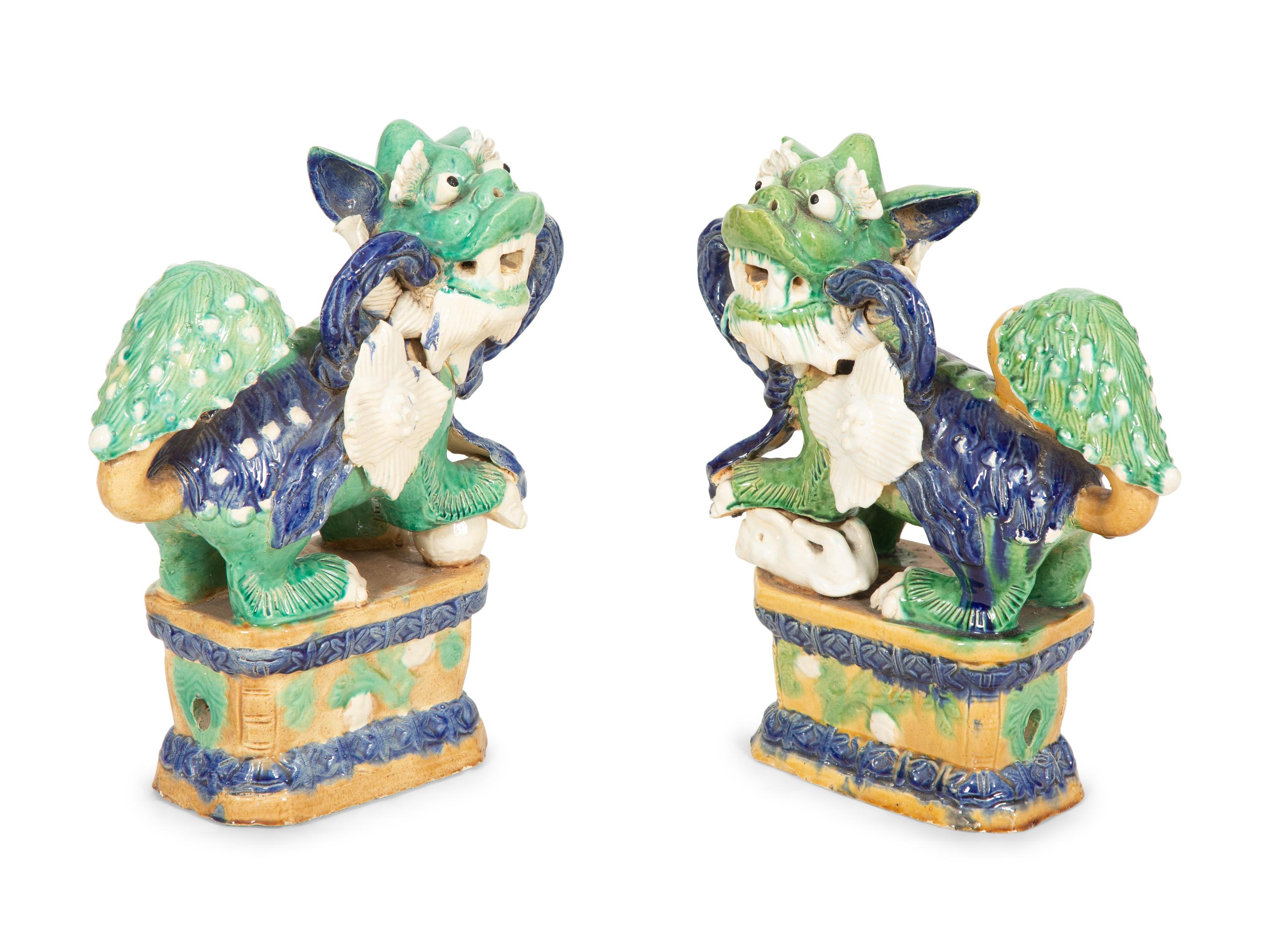 A Pair of Chinese Glazed Ceramic Guardian Lions