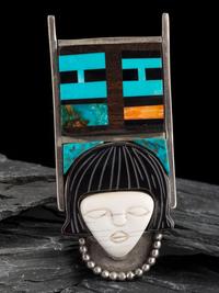 Carved Mosaic Inlay Figural Pin