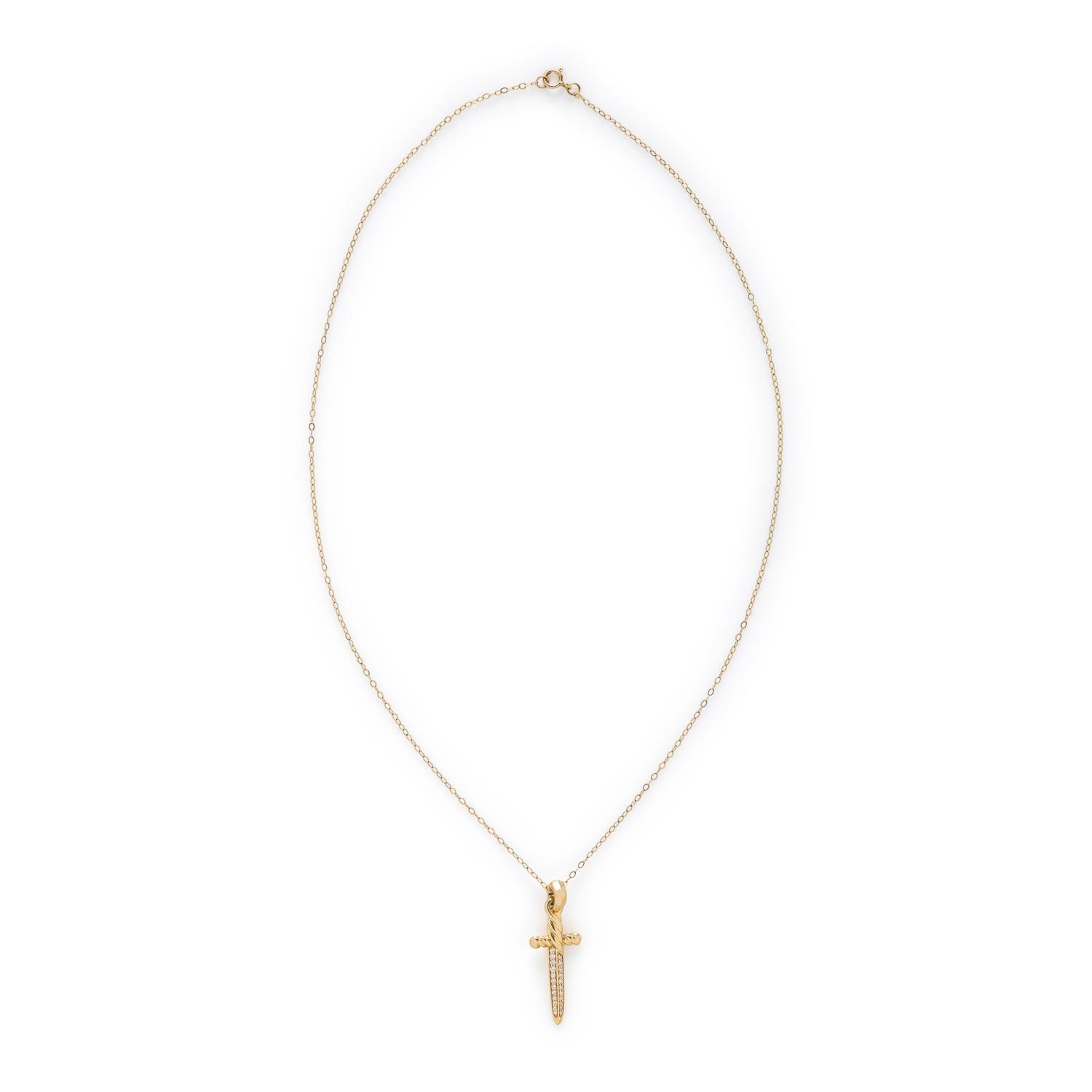 DAVID YURMAN, YELLOW GOLD AND DIAMOND SWORD PENDANT WITH GOLD-FILLED CHAIN